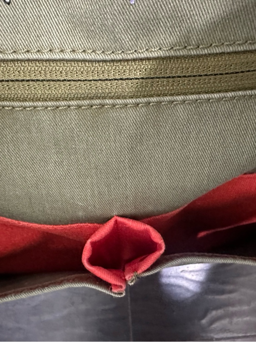 Sherpani Olive Green Tote with Red Accents - Picture 6 of 10